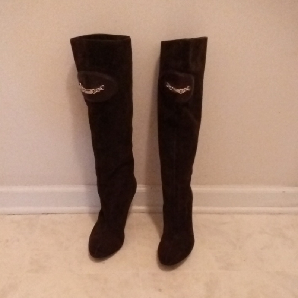 Gucci Brown Over the Knee Boots Textured Design